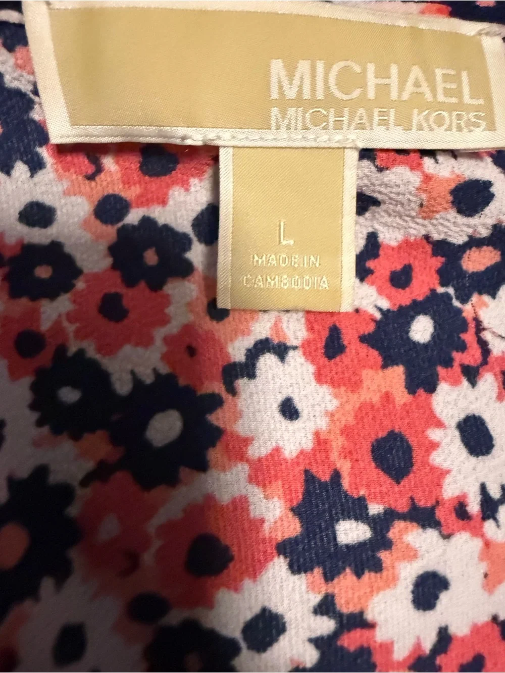 Michael Kors Floral Tie-Front V-Neck Ruffle SS Pink & Blue Blouse Top